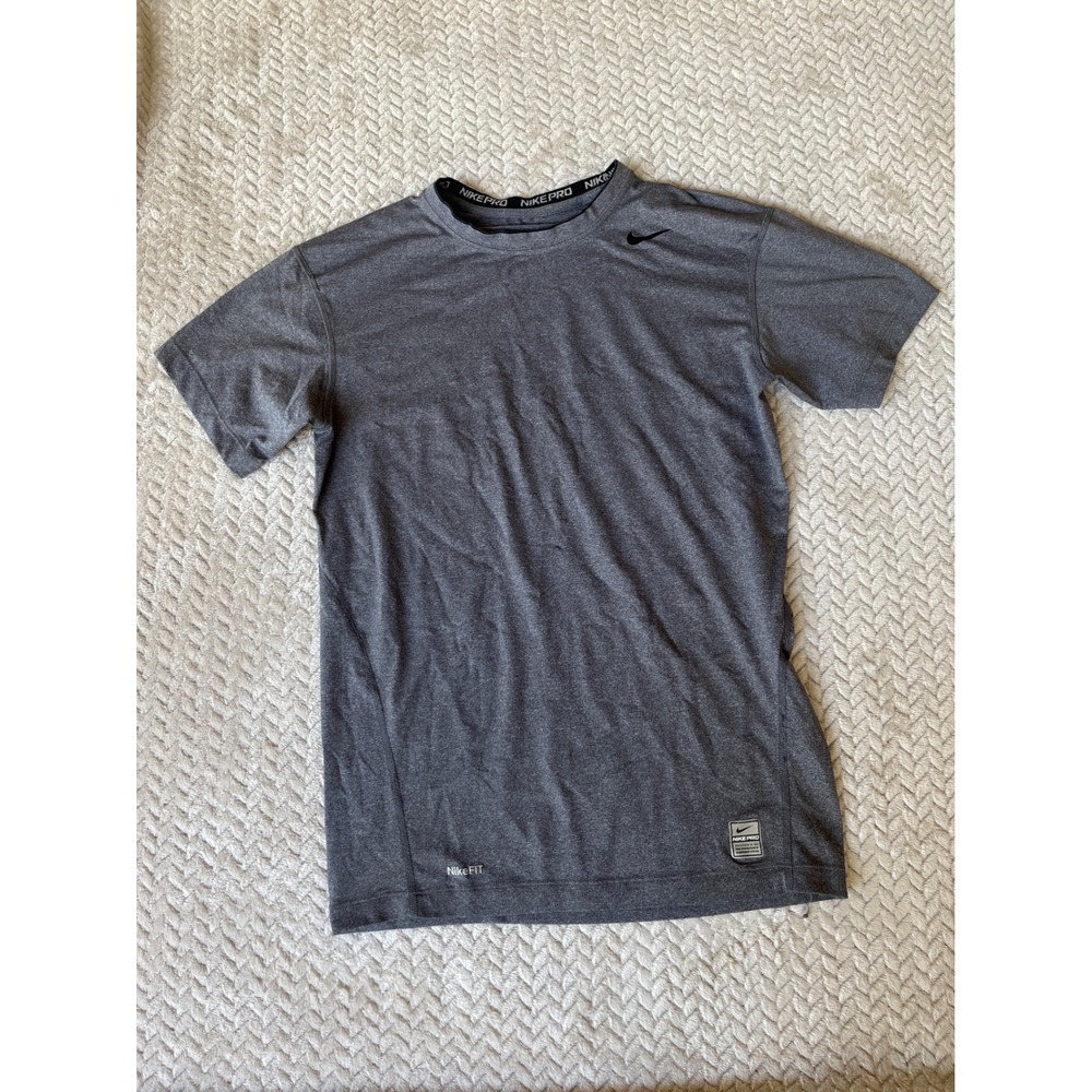 Nike Pro Team Fit Dry Mens Gray Short Sleeve Compression Training Shirt Large